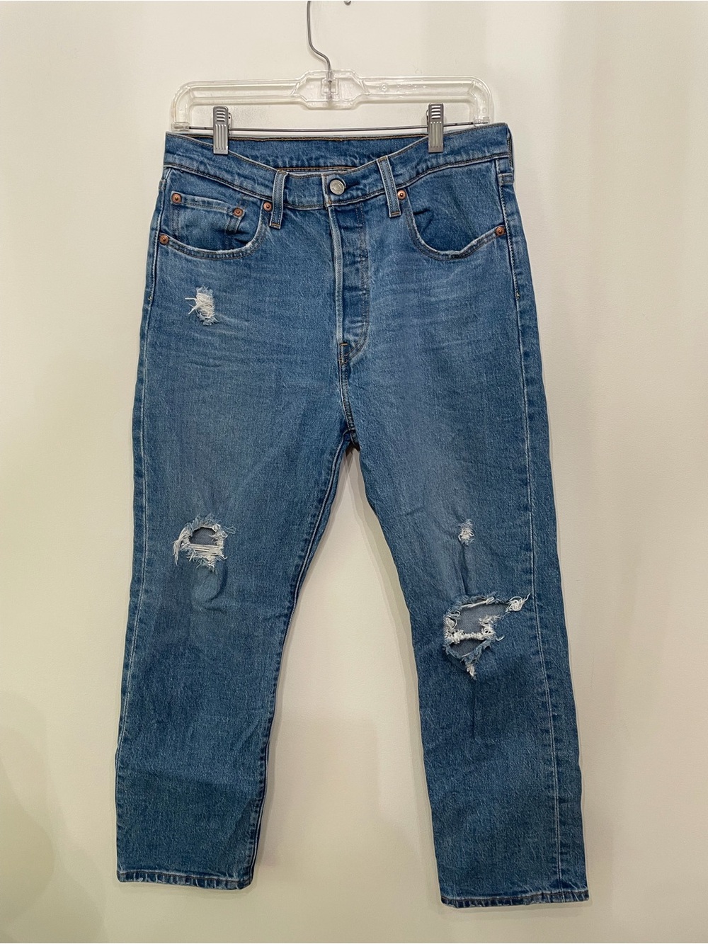 Levi’s 501 Wedgie Ankle Straight Jeans Distressed Medium Wash Denim Women’s 29